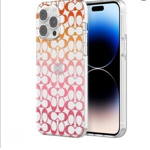 Coach iPhone 15 Pro Max Case Pink Ombre Glitter Signature Pattern NWT no box